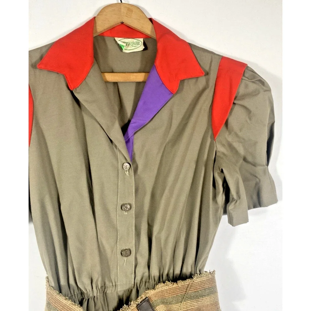 ILGWU Vintage Shirt Dress Patty O'Neil Belted Size 9/10 70s Western Cowgirl Boho - Picture 5 of 11